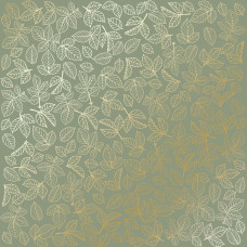 Лист одностороннього паперу з фольгуванням Golden Rose Leaves, color Olive 30,5х30,5 см, Фабрика Декору