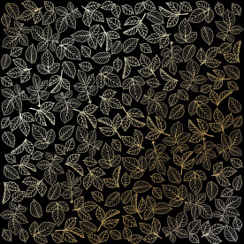 Лист односторонней бумаги с фольгированием Golden Rose Leaves, color Black 30,5х30,5 см, Фабрика Декора
