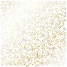 Лист односторонней бумаги с фольгированием Golden Rose Leaves, color White 30,5х30,5 см, Фабрика Декора