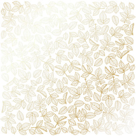 Лист одностороннього паперу з фольгуванням Golden Rose Leaves, color White 30,5х30,5 см, Фабрика Декору