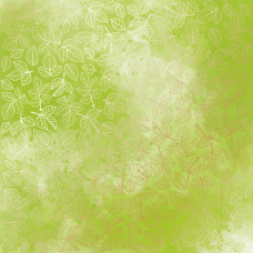 Лист односторонней бумаги с фольгированием Golden Rose Leaves, Light Green Watercolour 30,5х30,5 см, Фабрика Декора