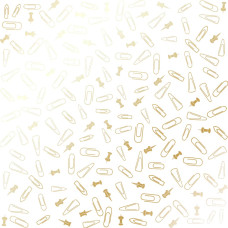 Лист одностороннього паперу з фольгуванням Golden Drawing pins and paperclips, color White 30,5х30,5 см, Фабрика Декору