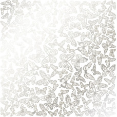 Аркуш одностороннього паперу зі срібним тисненням, дизайн Silver Butterflies White, 30,5см х 30,5см, Фабрика Декору