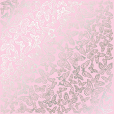 Аркуш одностороннього паперу зі срібним тисненням, дизайн Silver Butterflies Pink, 30,5см х 30,5см, Фабрика Декору