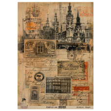 Лист крафт бумаги с рисунком Vintage Europe 04, 42x29,7 см, Фабрика Декора