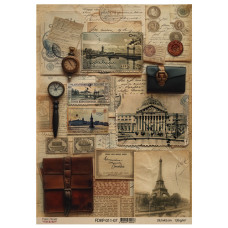 Лист крафт бумаги с рисунком Vintage Europe 07, 42x29,7 см, Фабрика Декора