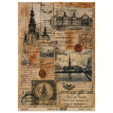Лист крафт бумаги с рисунком Vintage Europe 09, 42x29,7 см, Фабрика Декора