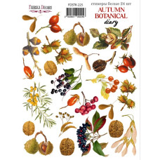 Набор наклеек, стикеров, 24 шт, Autumn botanical diary, бежевый, #225, Фабрика Декора