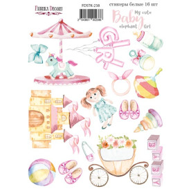 Набор наклеек, стикеров, 16 шт, My cute Baby elephant girl #238, Фабрика Декора
