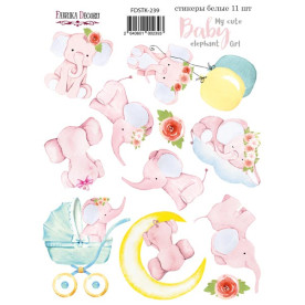 Набор наклеек, стикеров, 11 шт, My cute Baby elephant girl #239, Фабрика Декора