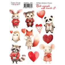 Набор наклеек (стикеров)  Cute animals with hearts 2, #379, Фабрика Декору
