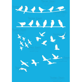 Трафарет многоразовый, Птицы на проводе #092, 15x20 см, Фабрика Декора