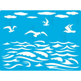 Трафарет багаторазовий 15x20см Чайки і море #368, Фабрика Декору