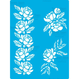 Трафарет багаторазовий 15x20см Півонії бордюр #416, Фабрика Декору