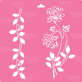 Трафарет многоразовый XL, 30х30см, Веточка розы с листьями #011, Фабрика Декора