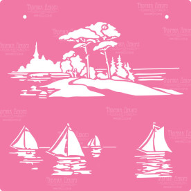 Трафарет багаторазовий XL, 30х30см, Пейзаж "На річці" # 039, Фабрика Декору