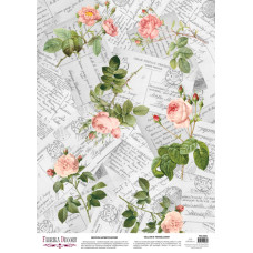 Деко веллум (лист кальки с рисунком) Romantic letters with roses, А3, 90г/м², Фабрика Декора