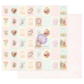 Лист двусторонней скрапбумаги, Magic Love, Love Stamp, 30х30 см, Prima