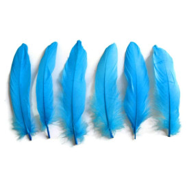 Набор окрашенных гусиных перьев, 10 шт, сине-бирюзовый, 160-215 мм длина, 36-47 мм ширина