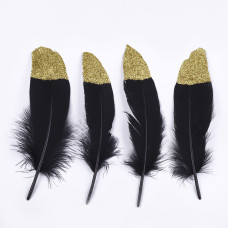 Набор гусиных перьев, цвет черный и золотой глиттер, 17-22 см, 5 штук