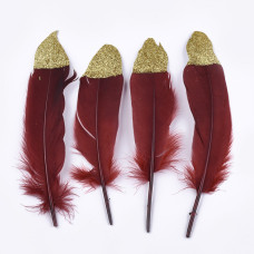Набор гусиных перьев, цвет бордовый и золотой глиттер, 17-22 см, 5 штук