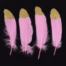 Набор гусиных перьев, цвет розовый и золотой глиттер, 17-22 см, 5 штук