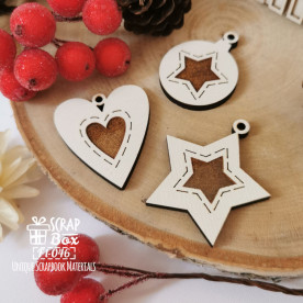 Набір дерев'яних фішок, 3 підвіски, 30х30 мм, ScrapBox