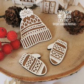 Набір дерев'яних фішок, Шапка з рукавицями, 40х45 мм, ScrapBox