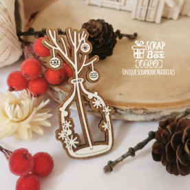 Дерев'яна фішка, Новорічна композиція з гілкою в пляшці, 72х32 мм, ScrapBox