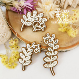 Набор деревянных фишек, Три ветки папоротника, 40х60 мм, ScrapBox