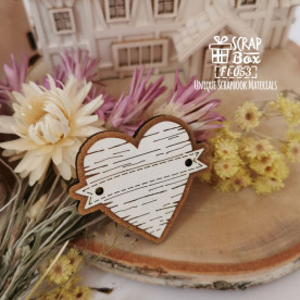 Дерев'яна фішка, Сердечко зі стрічкою, 48х40 мм, ScrapBox