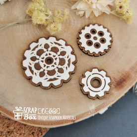 Набор деревянных фишек, Три шестерни, 42х23 мм, Scrapbox