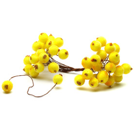 Калина декоративная в сахаре, желтый, 1 веточка, 2 ягодки, 12мм