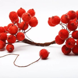 Калина декоративная в сахаре, красный, 1 веточка, 2 ягодки, 12мм