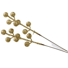 Гілочка декоративна в глітері з ягідками, 18 см, колір золото, 1 од.