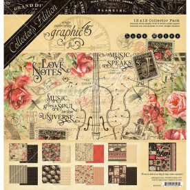 Набір скраппаперу Love Notes 30х30 см, 24 аркуші + наліпки, Graphic45