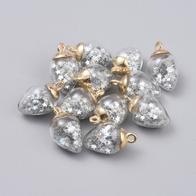 Скляна підвіска, Крапля з срібними зірками, 24х14 мм, 1 од.