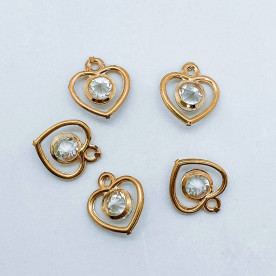 Подвеска, Сердце с прозрачным камнем, 1 шт, 10х10 мм