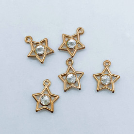 Подвеска, Звезда с прозрачным камнем, 1 шт, 15х15 мм