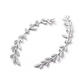 Металева прикраса, Лаврова гілка, 1 шт, срібло, 50,5x20,5x1,5 мм