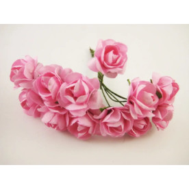 Роза с проволокой. Цвет розовый 15 мм, 12шт/пучок