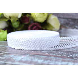 Кружевная лента, тесьма, Сеточка, белый, 90 см, ширина 2 см