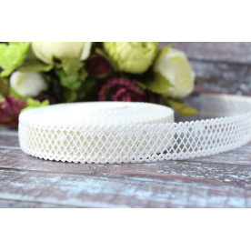 Кружевная лента, тесьма, Сеточка, кремовый, 90 см, ширина 2 см