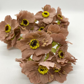 Набір маків з тканини, кольору кави, 6 шт.