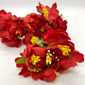 Набір декоративних квіточок з тканини, червоного кольору, 6 шт.