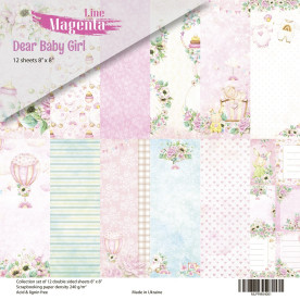 Набір скраппаперу, Dear Baby Girl, 12 двосторонніх аркушів, 20х20 см, Magenta Line