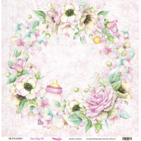 Двосторонній скраппапір, Dear Baby Girl 01, 240 г / м2, 30,5х30,5 см, Magenta Line
