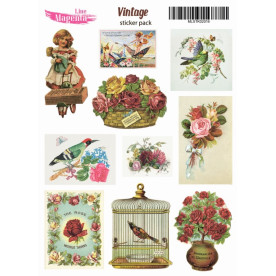 Наклейки, Вінтажні листівки квіти та птахи MLSTK02016, 13х18 см, Magenta Line