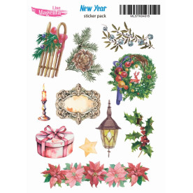 Наклейки Новый год Пуансеттия MLSTK04015, 13х18 см, Magenta Line