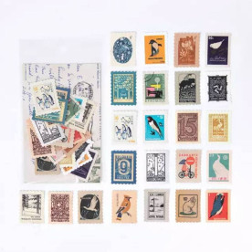 Набір наклейок, Ретро марки з пташками, 46 шт, 3х4 см